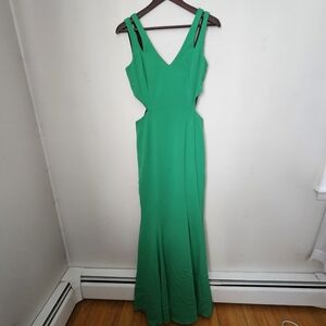 JAYGODFREY Vibrant Green V-Neck Maxi Dress Gown Sleeveless Cutouts Womens 4